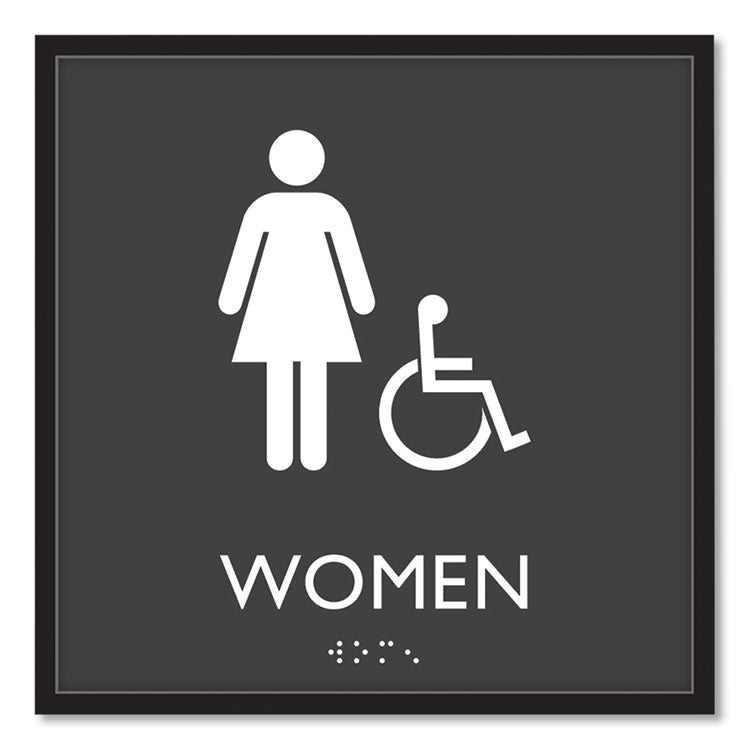 ADA Sign, Women Accessible, Plastic, 8 x8, Clear/White 1