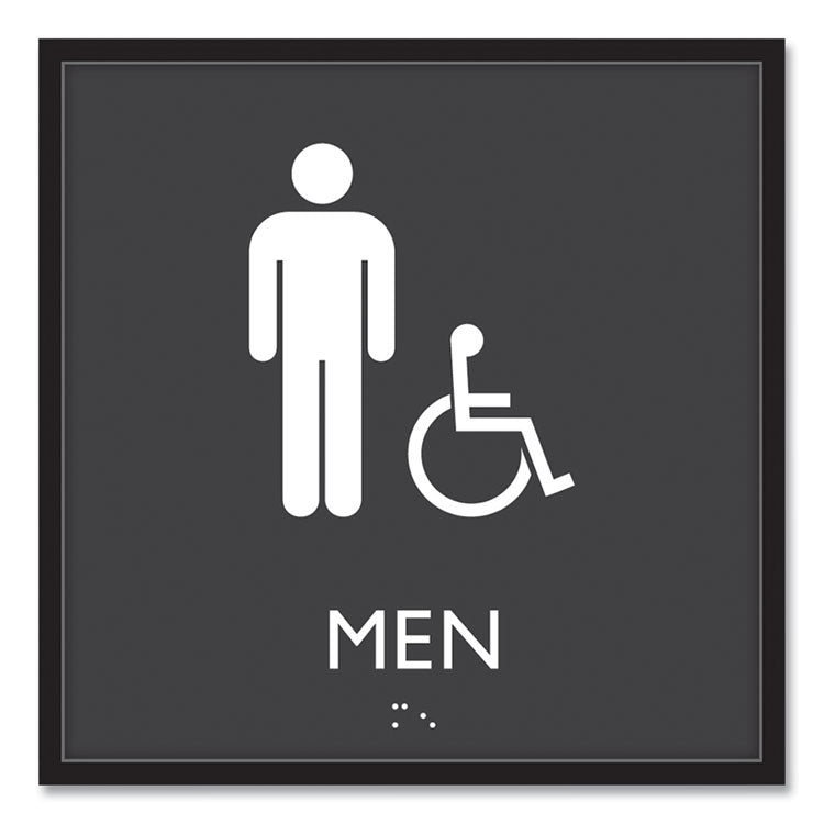 ADA Sign, Men Accessible, Plastic, 8 x 8, Clear/White 1