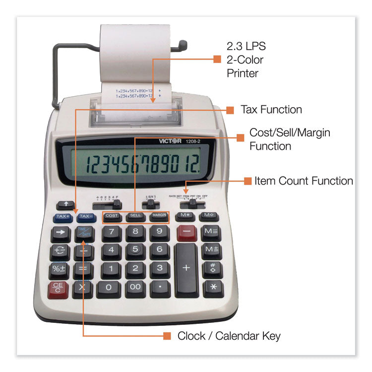 1208-2 Two-Color Compact Printing Calculator, Black/red Print, 2.3 Lines/sec 3