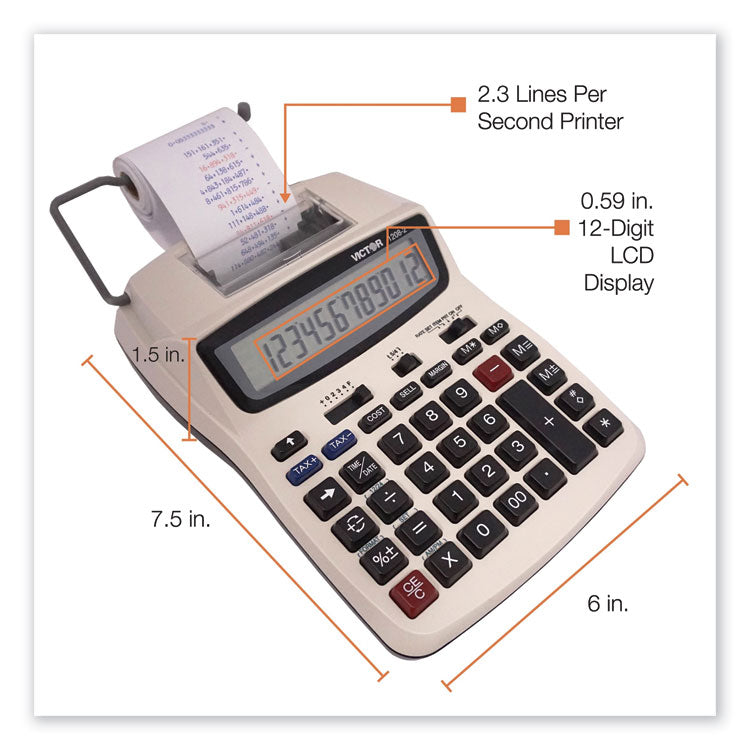 1208-2 Two-Color Compact Printing Calculator, Black/red Print, 2.3 Lines/sec 4