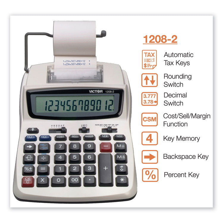 1208-2 Two-Color Compact Printing Calculator, Black/red Print, 2.3 Lines/sec 2