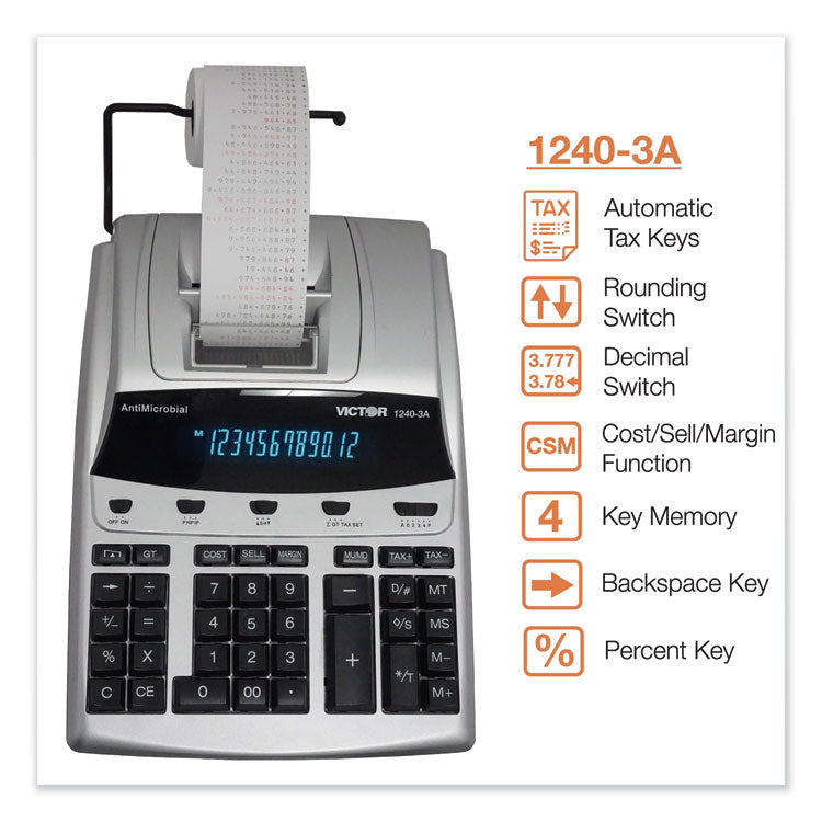 1240-3a Antimicrobial Printing Calculator, Black/red Print, 4.5 Lines/sec 2