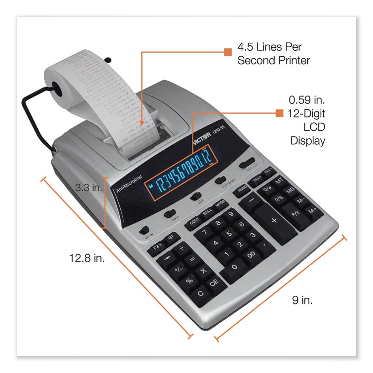 1240-3a Antimicrobial Printing Calculator, Black/red Print, 4.5 Lines/sec 3