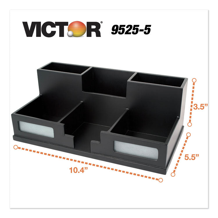 Midnight Black Desk Organizer with Smartphone Holder, 6 Compartments, Wood, 10.5 x 5.5 x 4 5