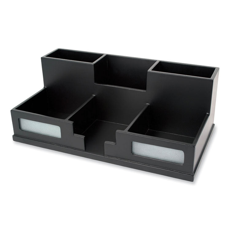 Midnight Black Desk Organizer with Smartphone Holder, 6 Compartments, Wood, 10.5 x 5.5 x 4 1