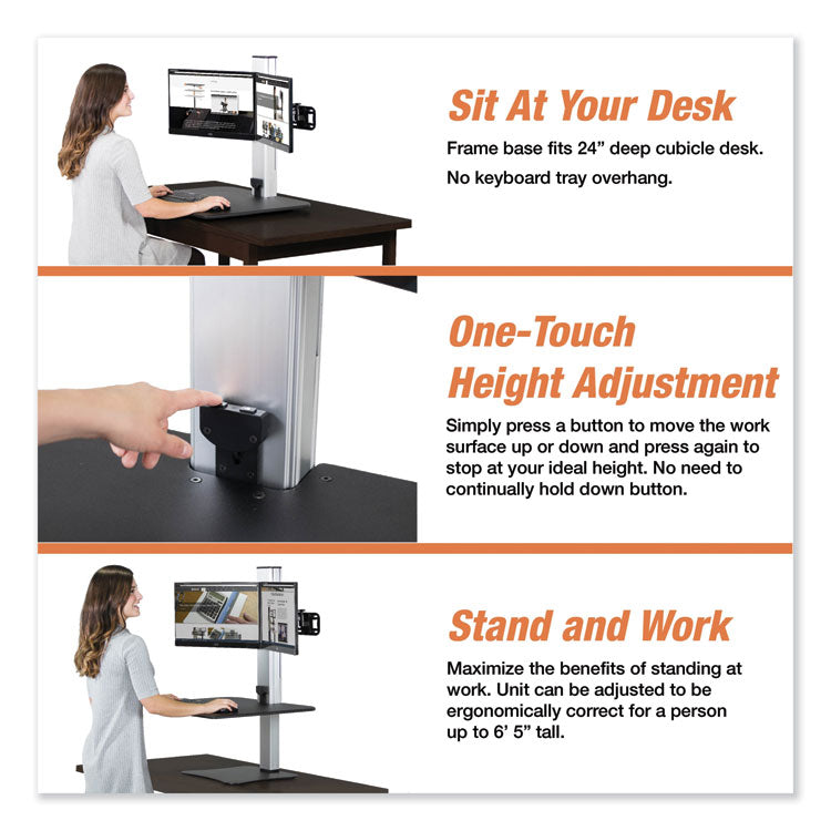 High Rise Electric Dual Monitor Standing Desk Workstation, 28" X 23" X 20.25", Black/aluminum 6