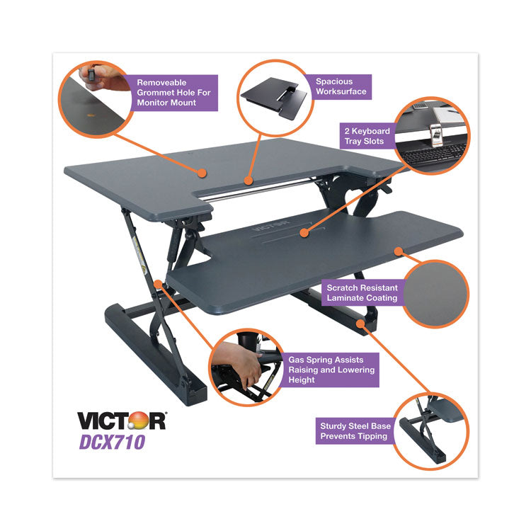 High Rise Height Adjustable Standing Desk With Keyboard Tray, 31" X 31.25" X 5.25" To 20", Gray/black 5