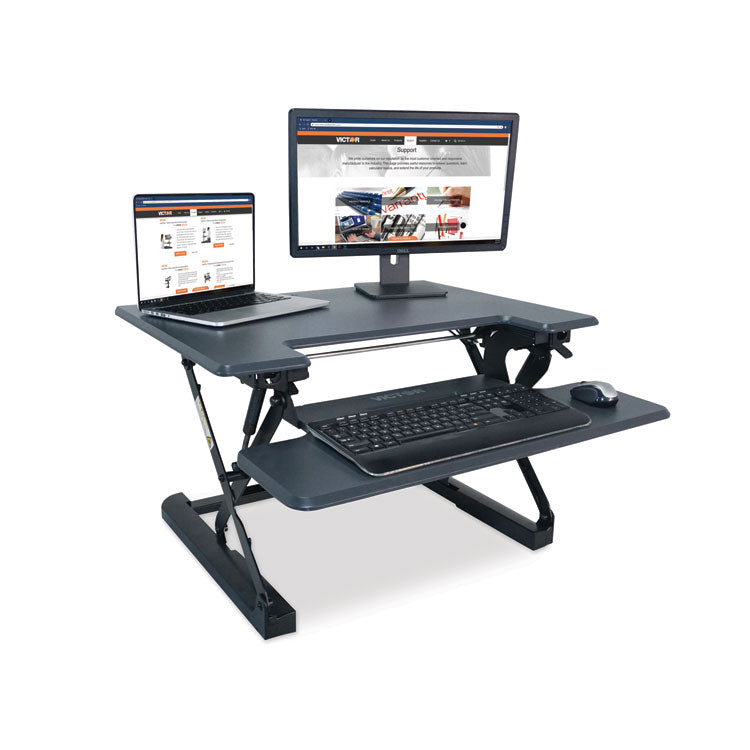 High Rise Height Adjustable Standing Desk With Keyboard Tray, 31" X 31.25" X 5.25" To 20", Gray/black 2