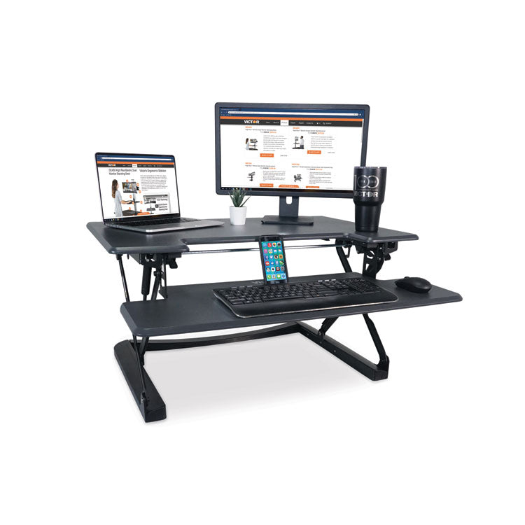 High Rise Height Adjustable Standing Desk With Keyboard Tray, 36" X 31.25" X 5.25" To 20", Gray/black 1