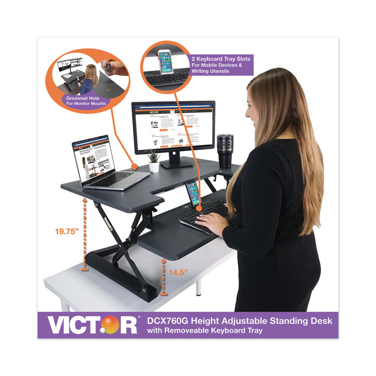 High Rise Height Adjustable Standing Desk With Keyboard Tray, 36" X 31.25" X 5.25" To 20", Gray/black 7