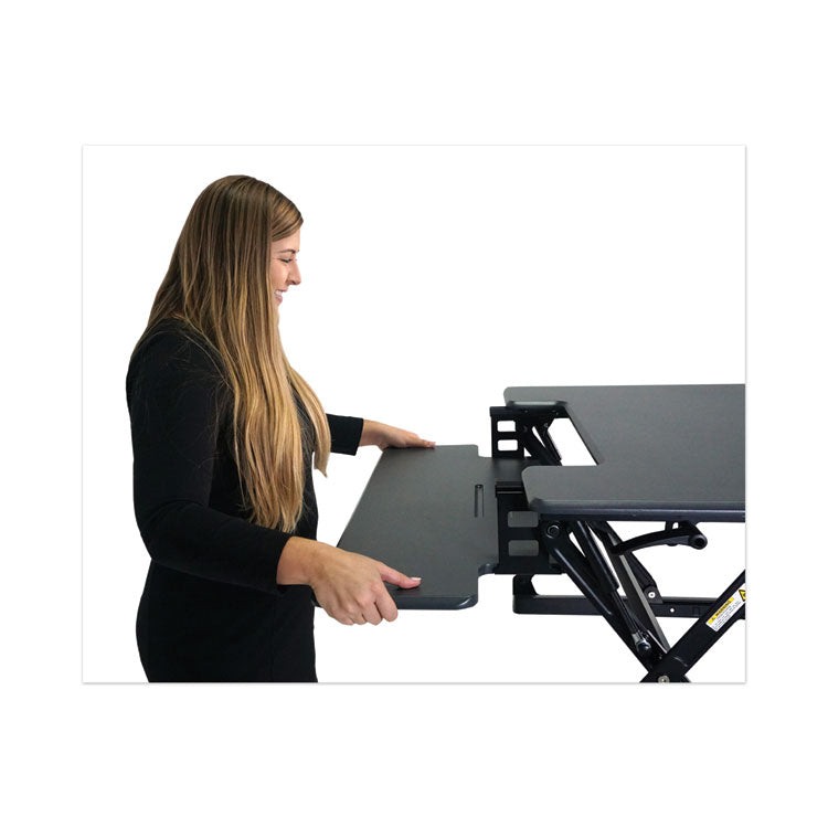 High Rise Height Adjustable Standing Desk With Keyboard Tray, 36" X 31.25" X 5.25" To 20", Gray/black 2