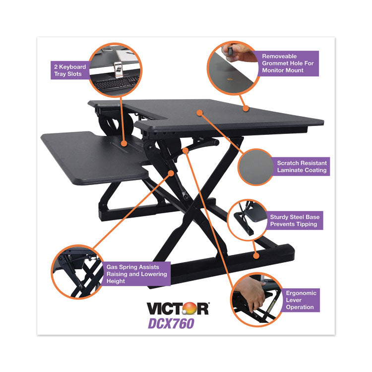 High Rise Height Adjustable Standing Desk With Keyboard Tray, 36" X 31.25" X 5.25" To 20", Gray/black 9