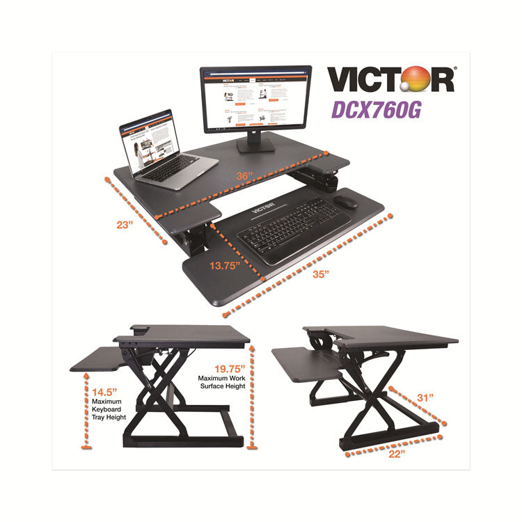 High Rise Height Adjustable Standing Desk With Keyboard Tray, 36" X 31.25" X 5.25" To 20", Gray/black 8