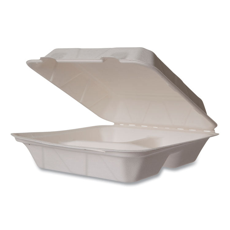 Nourish Molded Fiber Takeout Containers, 3-Compartment, 5 x 9 x 2, White, Sugarcane, 200/Carton 1