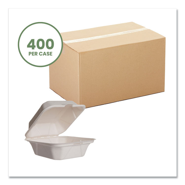 White Molded Fiber Clamshell Containers, 5.9 x 5.9 x 2.9, White, Sugarcane, 400/Carton 2