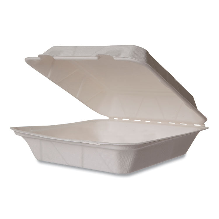 White Molded Fiber Clamshell Containers, 9 x 18 x 2, White, Sugarcane, 200/Carton 1