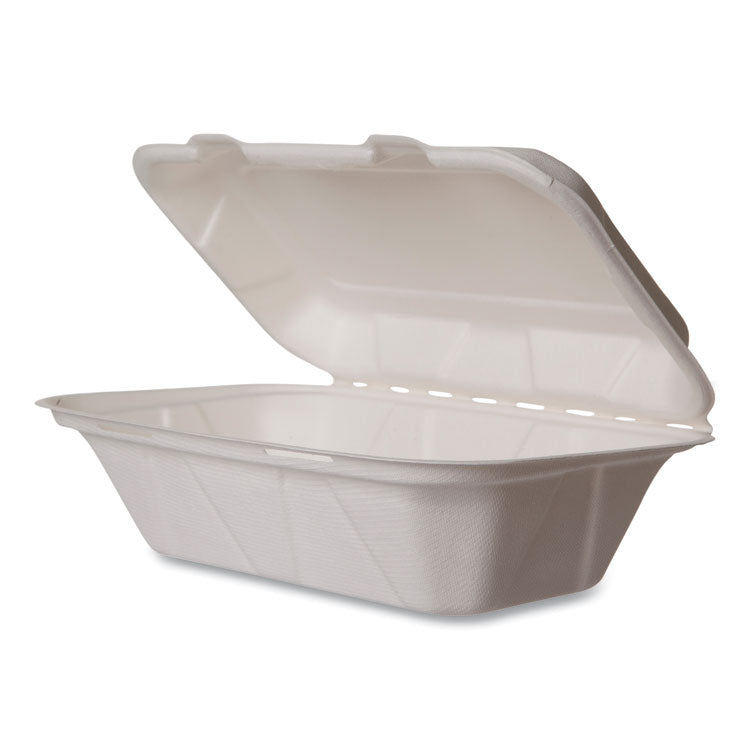 White Molded Fiber Clamshell Containers, 9 x 11 x 2, White, Sugarcane, 250/Carton 1