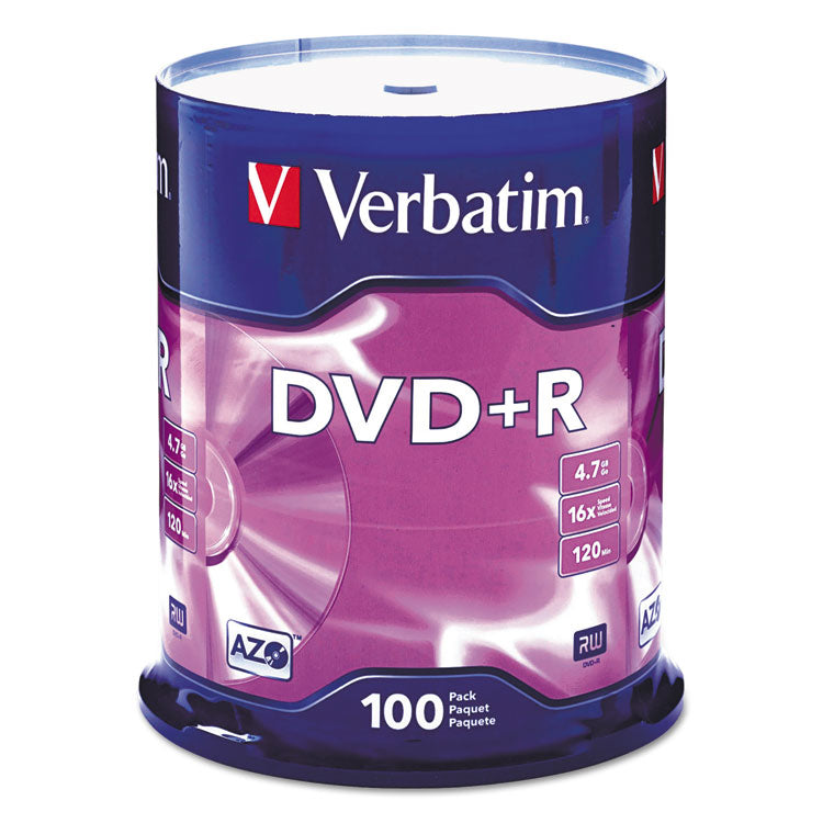 Dvd+r Recordable Disc, 4.7 Gb, 16x, Spindle, Silver, 100/pack 1