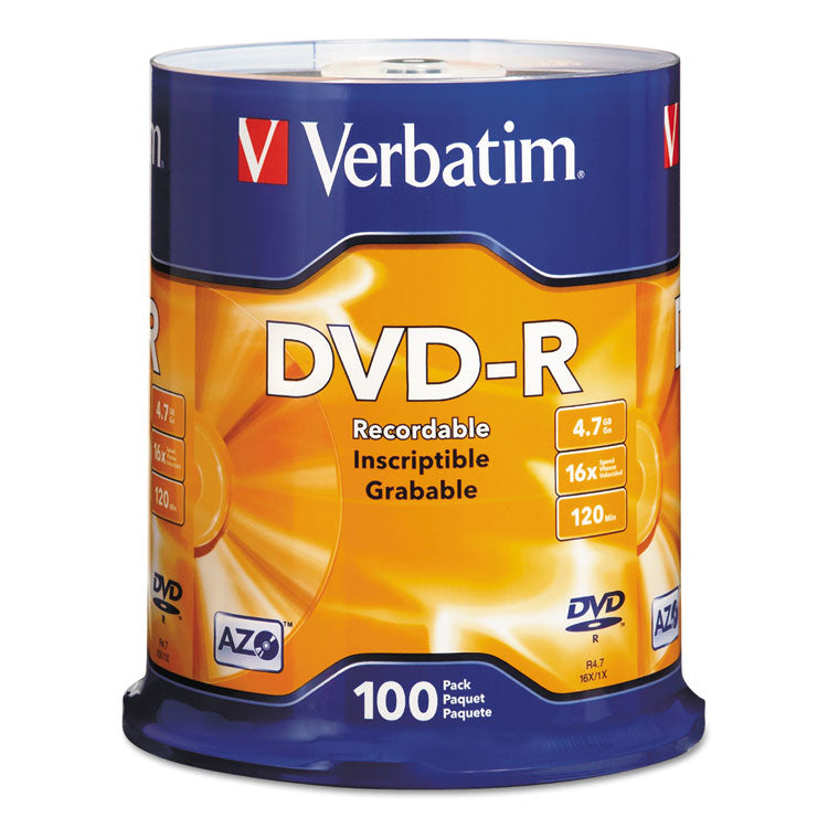 Dvd-R Recordable Disc, 4.7 Gb, 16x, Spindle, Silver, 100/pack 1