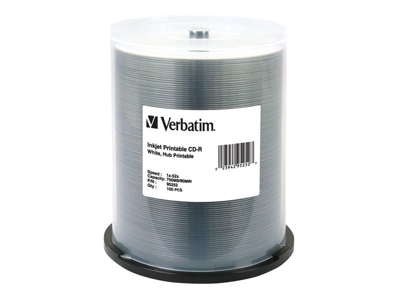 VERBATIM CD-R THERML HUB,100PK 700MB/52X SPIN-WHT 1