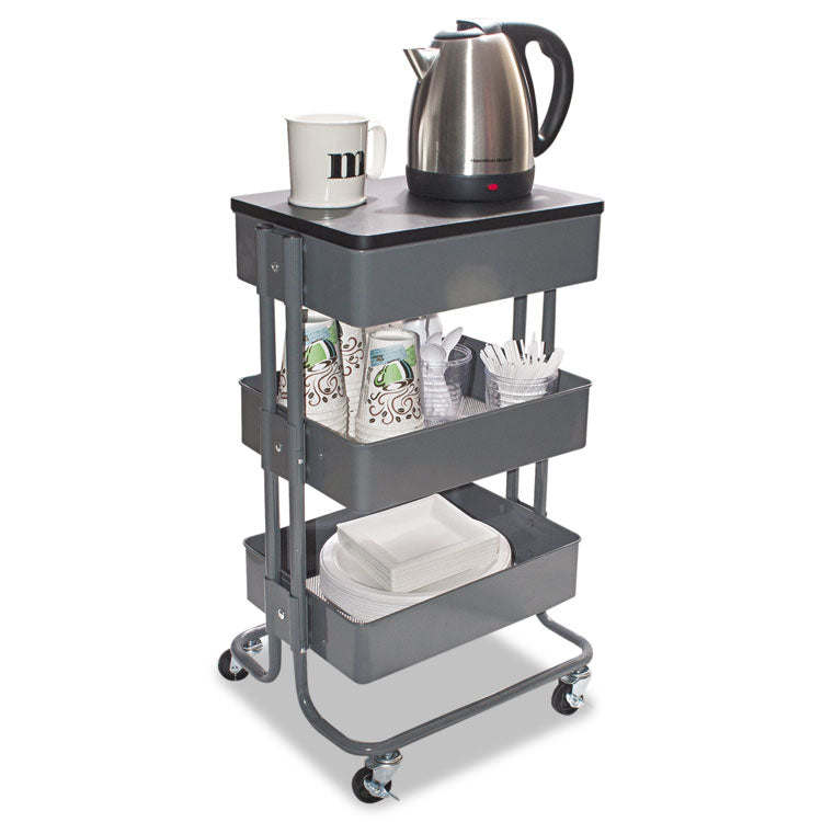 Adjustable Multi-Use Storage Cart And Stand-Up Workstation, 15.25" X 11" X 18.5" To 39", Gray 3