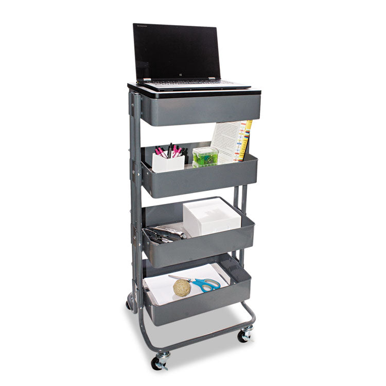 Adjustable Multi-Use Storage Cart And Stand-Up Workstation, 15.25" X 11" X 18.5" To 39", Gray 1