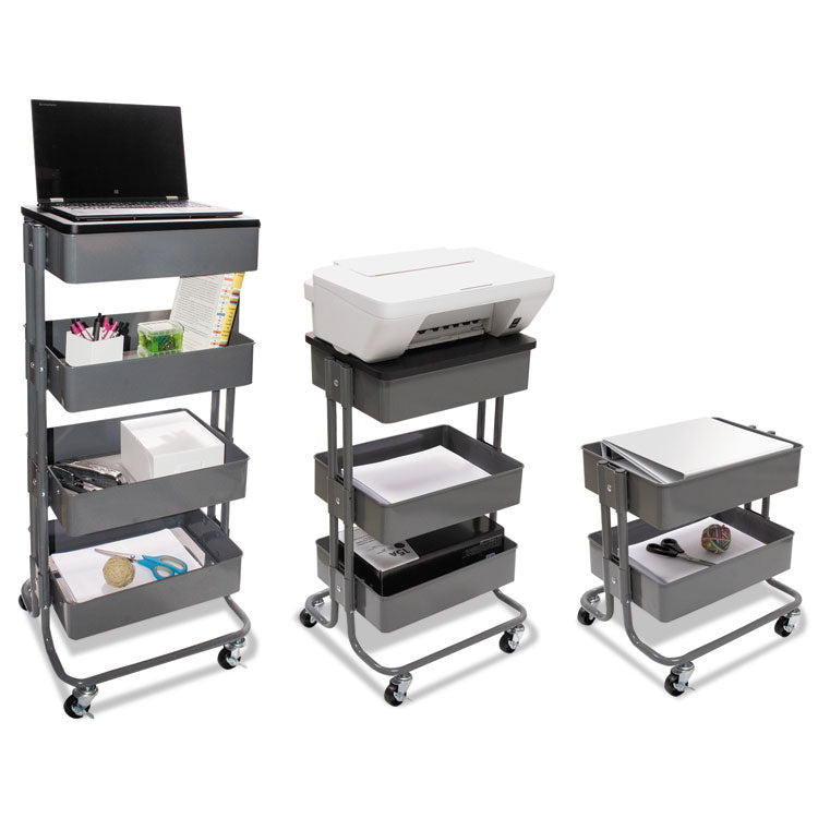 Adjustable Multi-Use Storage Cart And Stand-Up Workstation, 15.25" X 11" X 18.5" To 39", Gray 2