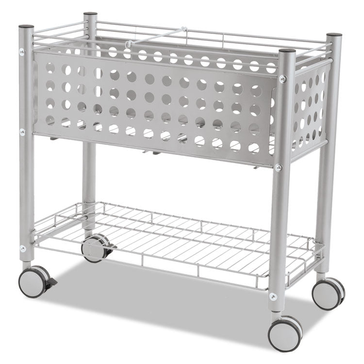 File Cart with Open Top, Metal, 1 Shelf, 2 Bins, 28.25" x 13.75" x 27.38", Matte Gray 1