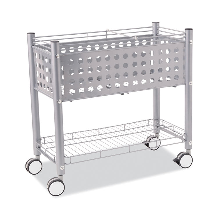 File Cart with Open Top, Metal, 1 Shelf, 2 Bins, 28.25" x 13.75" x 27.38", Matte Gray 3