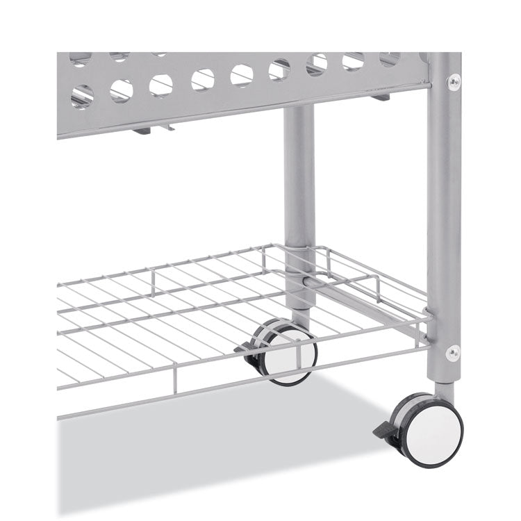 File Cart with Open Top, Metal, 1 Shelf, 2 Bins, 28.25" x 13.75" x 27.38", Matte Gray 6