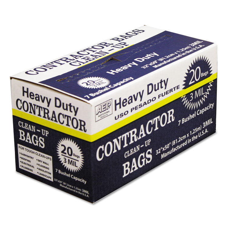 Heavy-Duty Contractor Clean-Up Bags, 60 Gal, 3 Mil, 32" X 50", Black, 20/carton 1