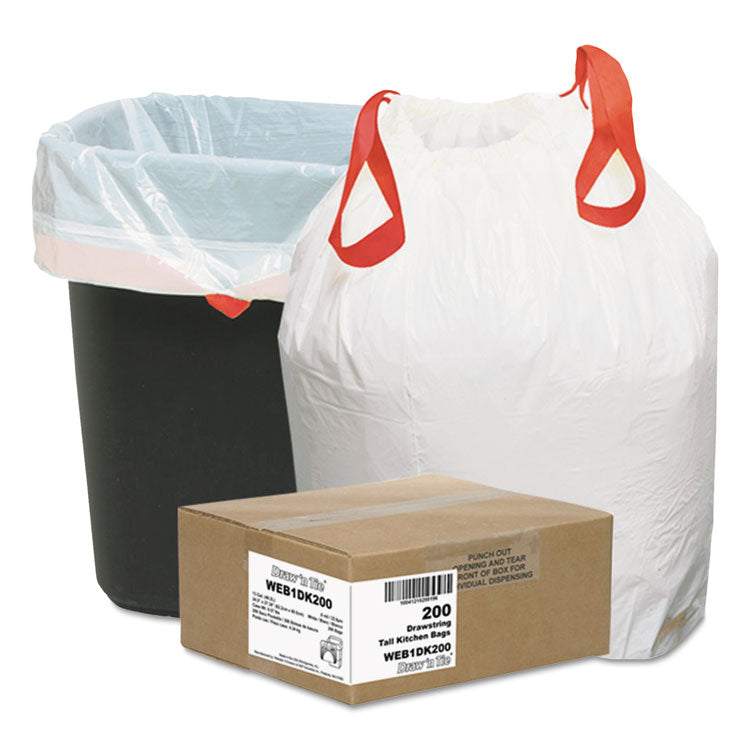 Heavy-Duty Trash Bags, 13 gal, 0.9 mil, 24.5" x 27.38", White, 50 Bags/Roll, 4 Rolls/Box 1