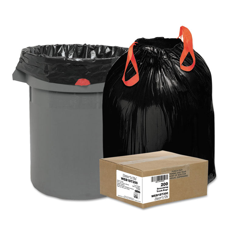 Heavy-Duty Trash Bags, 30 gal, 1.2 mil, 30.5" x 33", Black, 25 Bags/Roll, 8 Rolls/Box 1