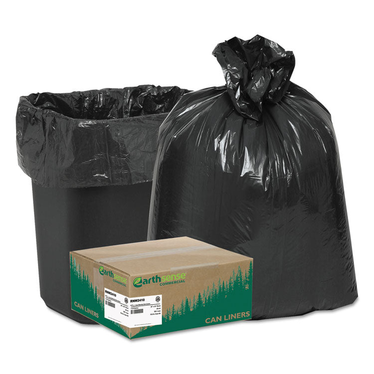 Linear Low Density Recycled Can Liners, 10 gal, 0.85 mil, 24" x 23", Black, 25 Bags/Roll, 20 Rolls/Carton 1