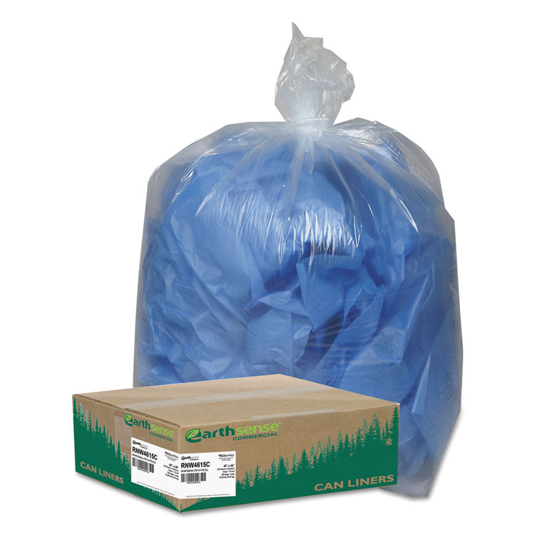 Linear Low Density Clear Recycled Can Liners, 45 gal, 1.5 mil, 40" x 46", Clear, 10 Bags/Roll, 10 Rolls/Carton 1