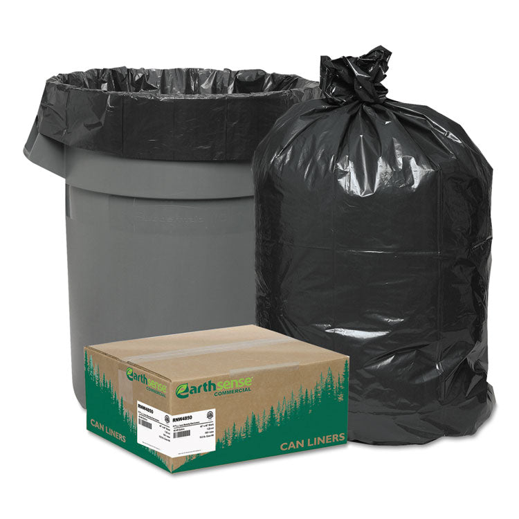 Linear Low Density Recycled Can Liners, 45 gal, 1.25 mil, 40" x 46", Black, 10 Bags/Roll, 10 Rolls/Carton 1