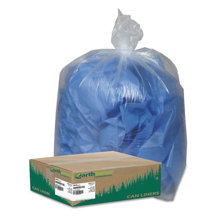 Linear Low Density Clear Recycled Can Liners, 60 gal, 1.5 mil, 38" x 58", Clear,10 Bags/Roll, 10 Rolls/Carton 1