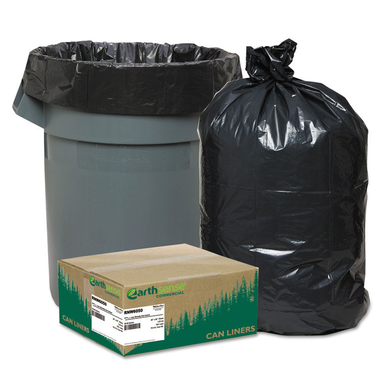 Linear Low Density Recycled Can Liners, 60 gal, 1.25 mil, 38" x 58", Black, 10 Bags/Roll, 10 Rolls/Carton 1