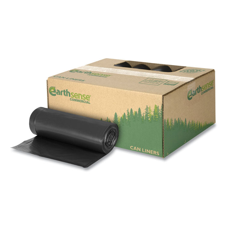 Linear Low Density Recycled Can Liners, 60 gal, 1.25 mil, 38" x 58", Black, 10 Bags/Roll, 10 Rolls/Carton 5