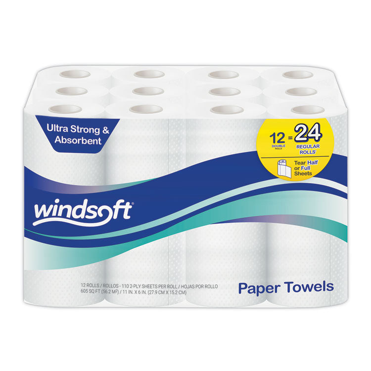 Premium Kitchen Roll Towels, 2-Ply, 11 x 6, White, 110/Roll, 12 Rolls/Carton 1