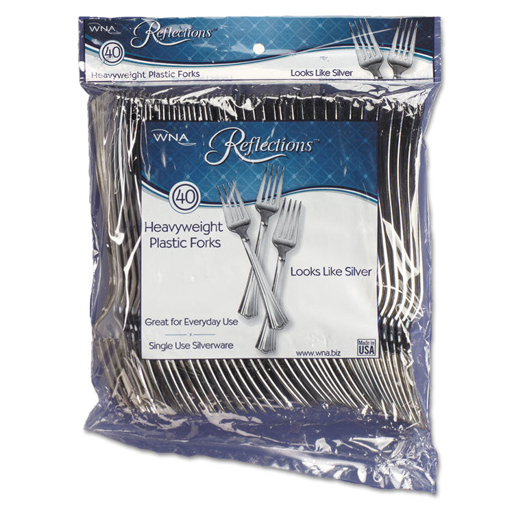 Reflections Heavyweight Plastic Utensils, Fork, Silver, 7", 40/pack, 8 Packs/carton 1