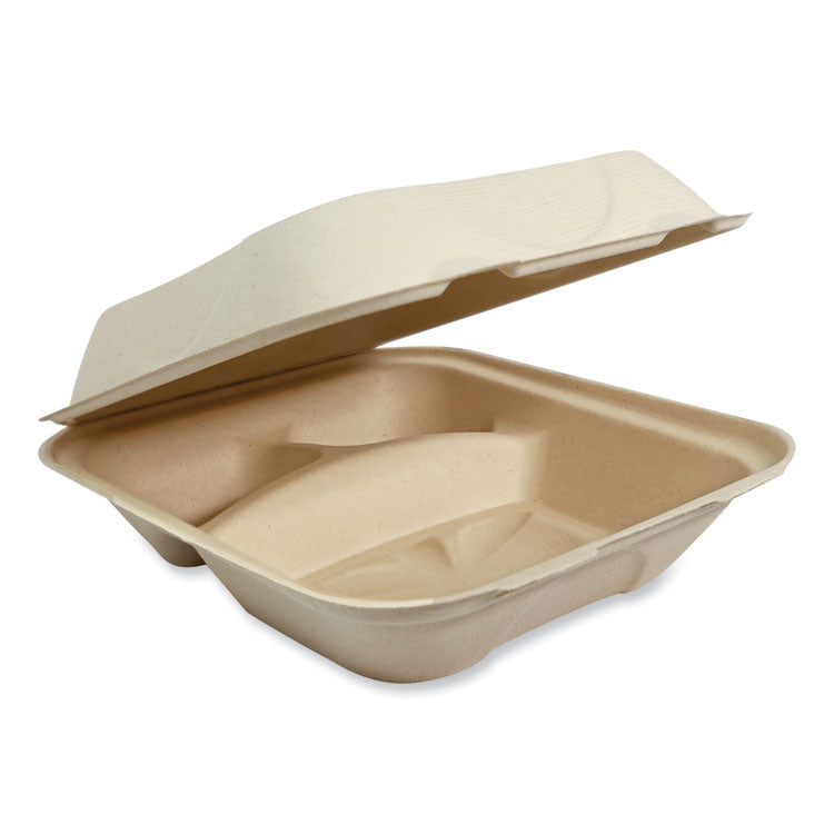 Fiber Hinged Containers, 3-Compartment, 8.8 x 8.2 x 2.9, Natural, Paper, 300/Carton 1