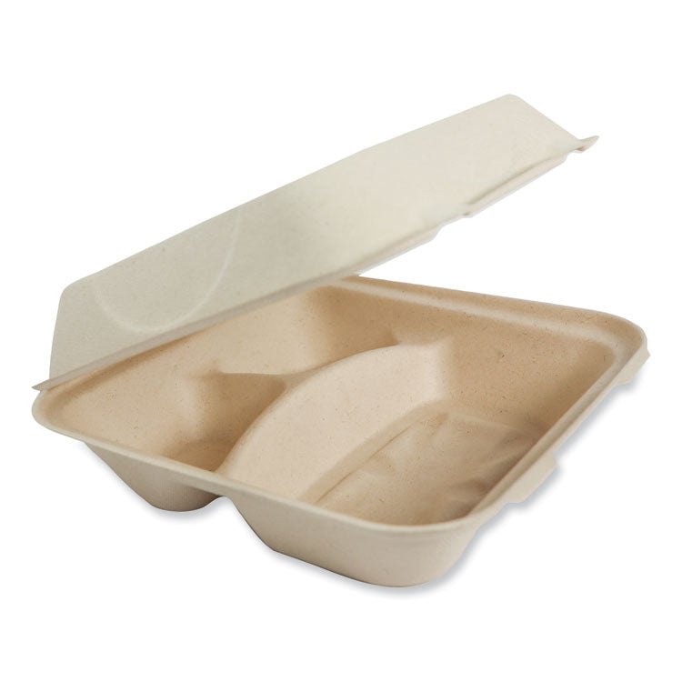 Fiber Hinged Containers, 3-Compartment, 9.3 x 9 x 3.3, Natural, Paper, 300/Carton 1