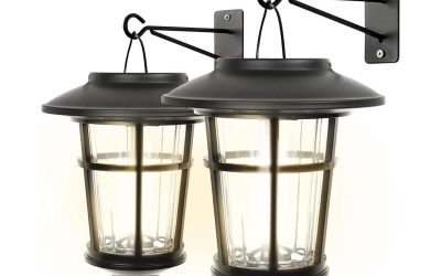 Landia Home Solar Wall Lanterns – Stainless Steel with Decorative Glass Solar Wall Lights for Outdoor, Black (2-Pack)