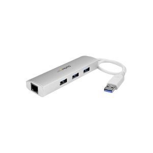 StarTech.com ST3300G3UA 3 Port Portable USB 3.0 Hub plus Gigabit Ethernet - Built-In Cable - Aluminum USB Hub with GbE Adapter - Compact USB 3 Hub