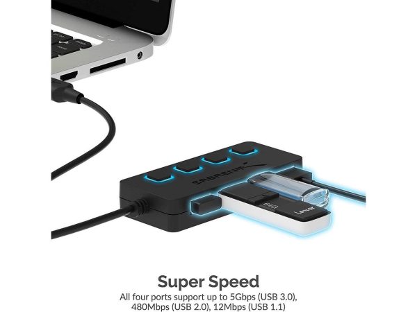 SABRENT 4-Port USB 3.0 Hub with Individual LED Lit Power Switches, Includes 5V/2.5A Power Adapter (HB-UMP3) - Image 4