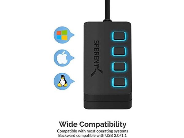 SABRENT 4-Port USB 3.0 Hub with Individual LED Lit Power Switches, Includes 5V/2.5A Power Adapter (HB-UMP3) - Image 5