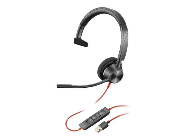 Poly Blackwire 3310 Microsoft Teams Certified USB-A Headset TAA - Mono - USB Type A, Mini-phone (3.5mm) - Wired - 32 Ohm - 20 Hz - 20 kHz - On-ear - Monaural - Ear-cup - 7.10 ft Cable - Omni-direction - Image 3