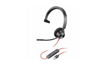 Poly Blackwire 3310 Headset – Mono – USB Type A, Mini-phone (3.5mm) – Wired – 32 Ohm – 20 Hz – 20 kHz – Over-the-head – Monaural – Ear-cup – 7.15 ft Cable – Noise Cancelling MicrophoneTAA Compliant