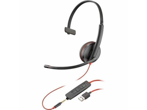 Poly Blackwire 3215 Monaural USB-A Headset TAA (Bulk) - Mono - USB Type A - Wired - 32 Ohm - 20 Hz - 20 kHz - Over-the-head - Monaural - Supra-aural - Noise Cancelling Microphone - Noise Canceling - B